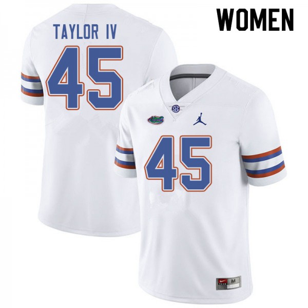 Jordan Brand Women #45 Clifford Taylor IV Florida Gators College Football Jersey White